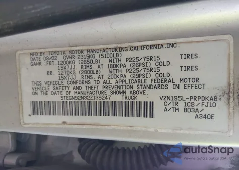 2002 Toyota Tacoma Prerunner V6 from USA, damaged, VIN 5TEGN92N32Z139247